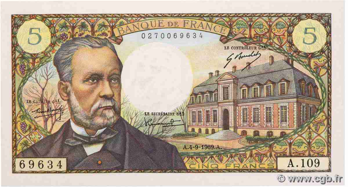 5 Francs PASTEUR FRANCE 1969 F.61.11 UNC-