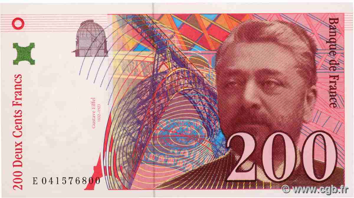 200 Francs EIFFEL Sans STRAP Fauté FRANCE 1996 F.75f4.03 AU
