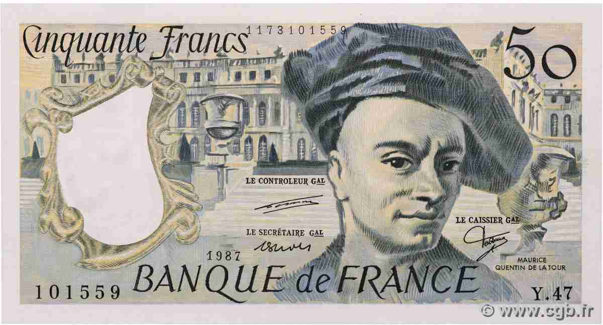 50 Francs QUENTIN DE LA TOUR FRANKREICH 1987 F.67.13 fST+