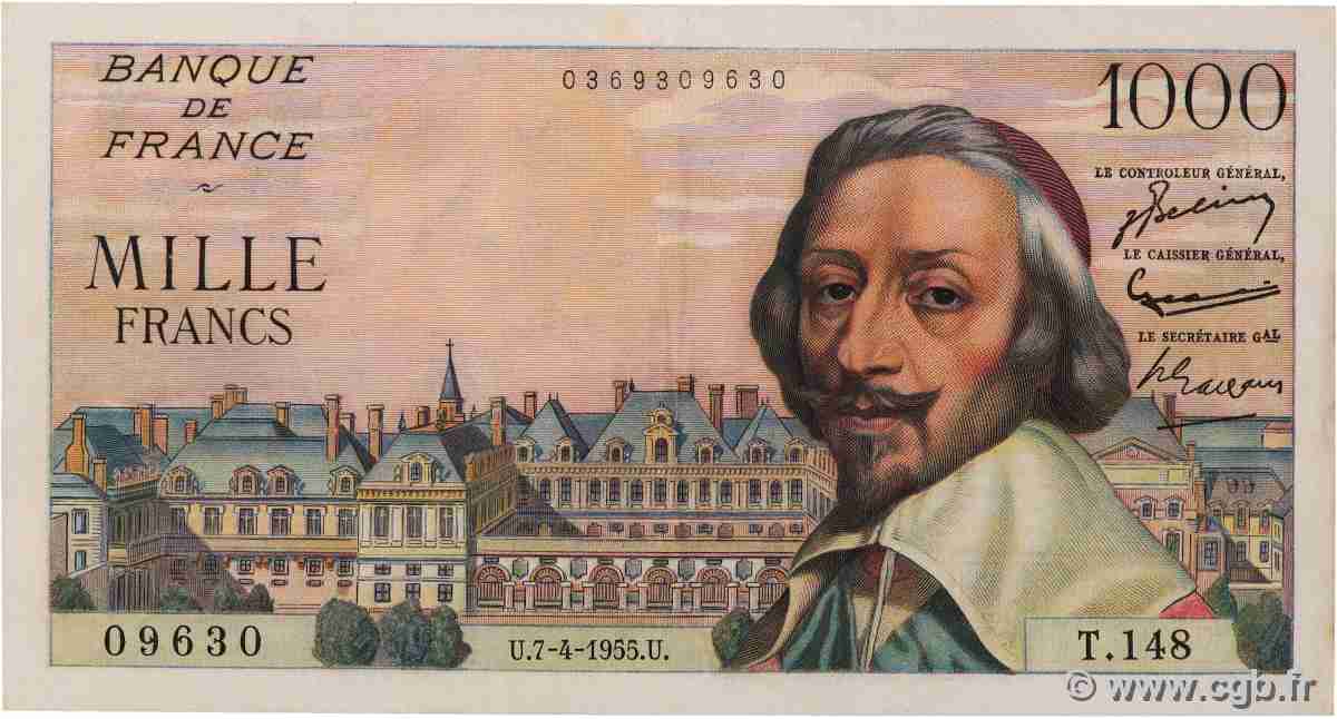 1000 Francs RICHELIEU FRANCE 1955 F.42.12 XF