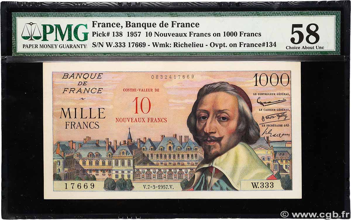 10 NF sur 1000 Francs RICHELIEU FRANCE 1957 F.53.01 AU