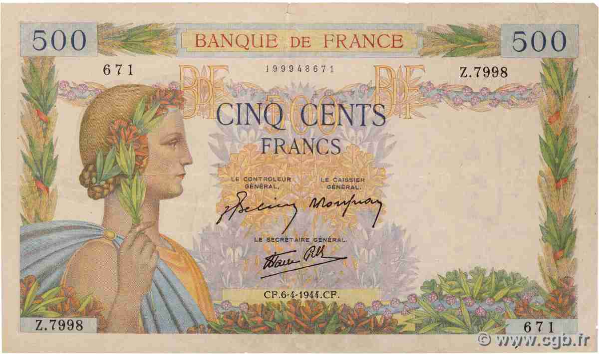 500 Francs LA PAIX FRANCE 1944 F.32.46 F
