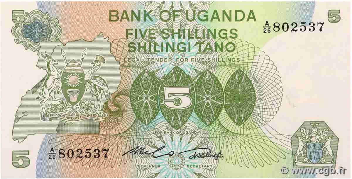 5 Shillings OUGANDA 1982 P.15 NEUF