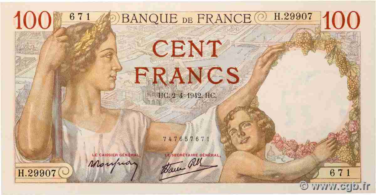 100 Francs SULLY FRANKREICH 1942 F.26.69 ST
