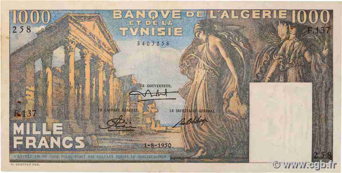 1000 Francs TUNISIA 1950 P.29a q.SPL