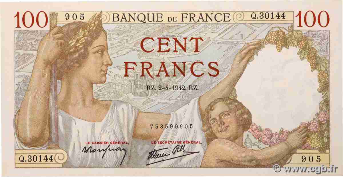 100 Francs SULLY FRANKREICH 1942 F.26.69 fST