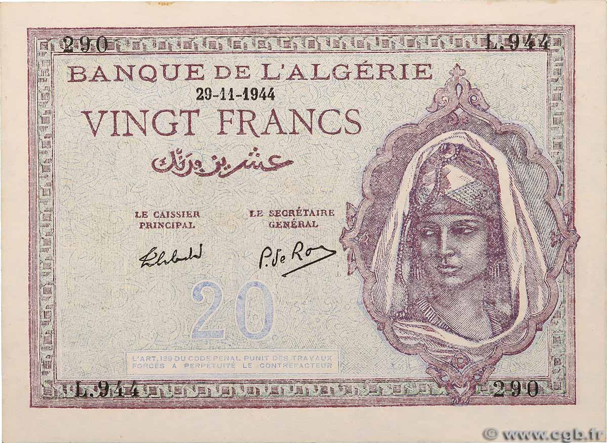 20 Francs ALGERIEN 1944 P.092b fST+
