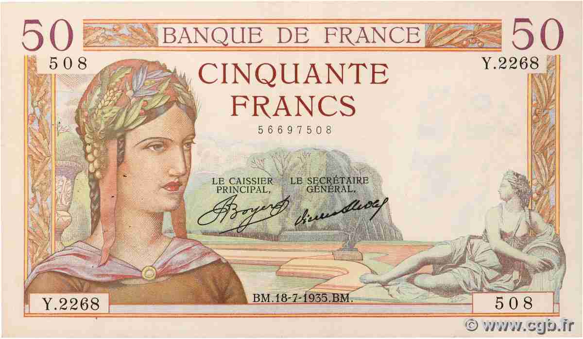 50 Francs CÉRÈS FRANCE 1935 F.17.13 VF
