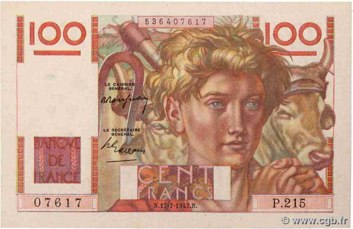 100 Francs JEUNE PAYSAN FRANKREICH 1947 F.28.15 fST+