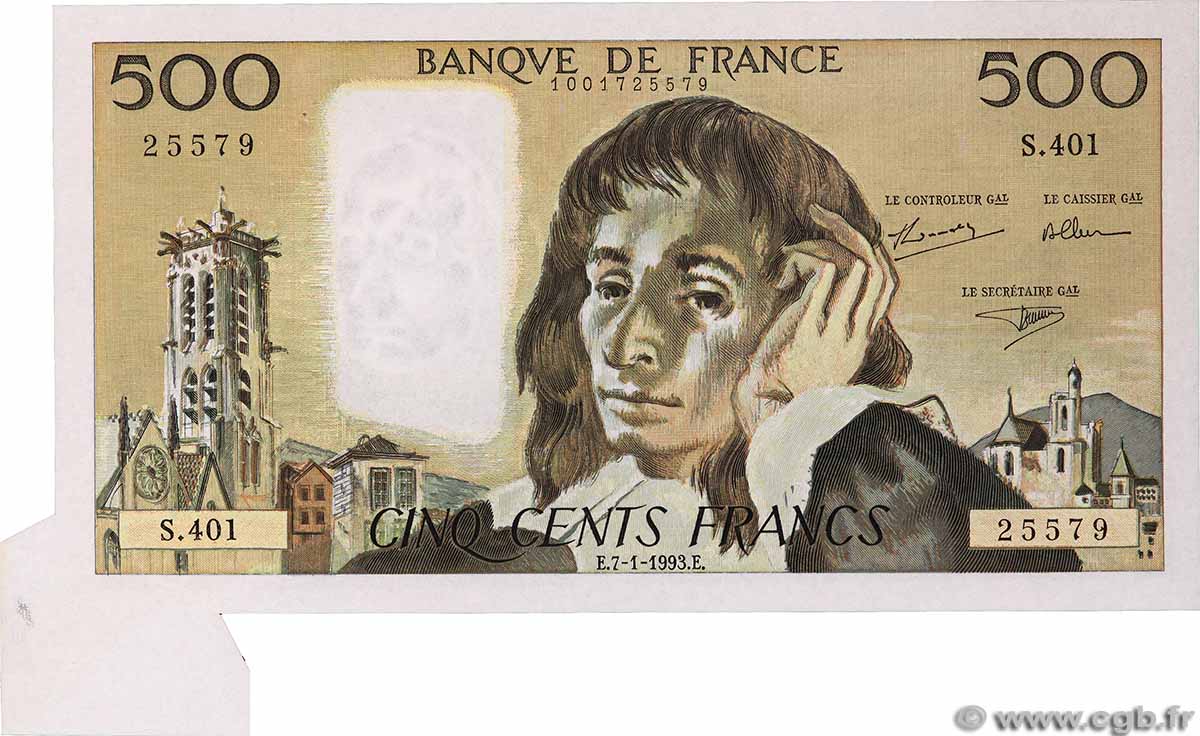 500 Francs PASCAL Fauté FRANCE 1993 F.71.51 UNC-
