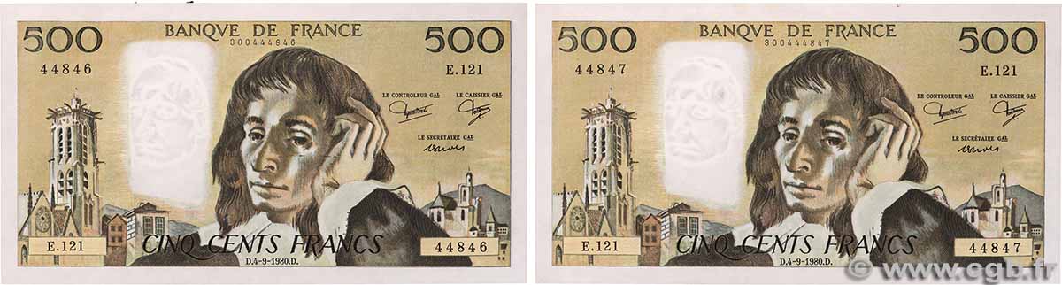 500 Francs PASCAL Consécutifs FRANCE 1980 F.71.22 UNC-