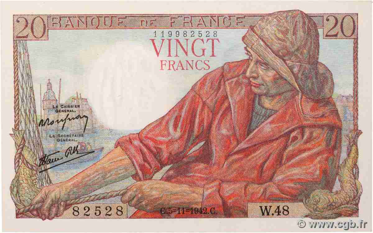 20 Francs PÊCHEUR Numéro radar FRANKREICH 1942 F.13.04 fST+