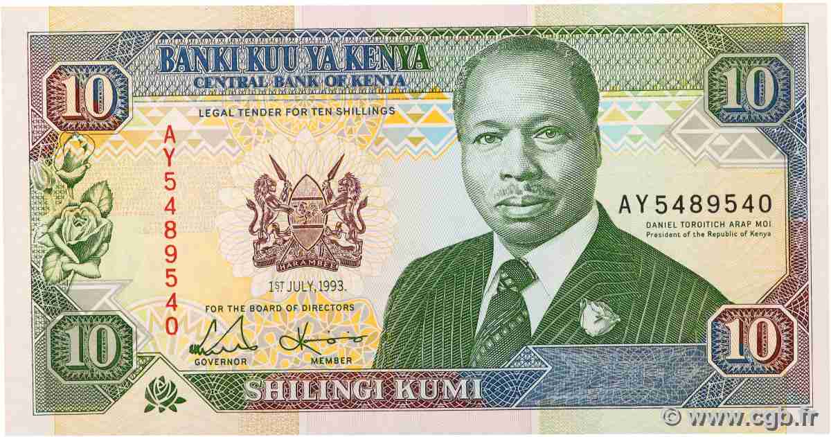 10 Shillings KENYA 1993 P.24e UNC