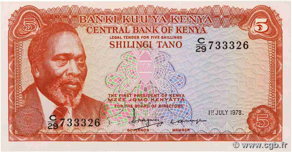 5 Shillings KENYA 1978 P.15 NEUF