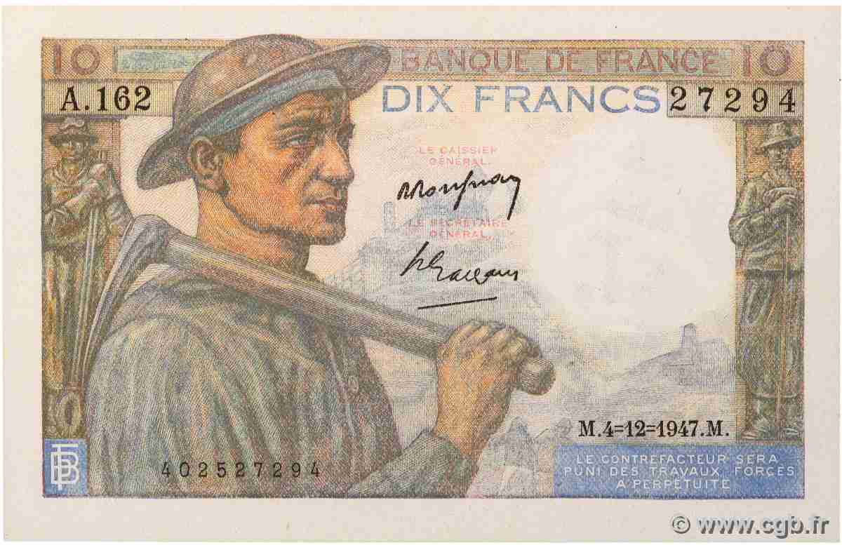 10 Francs MINEUR FRANKREICH 1947 F.08.19 fST+