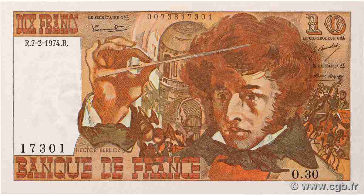 10 Francs BERLIOZ FRANKREICH 1974 F.63.03 fST+