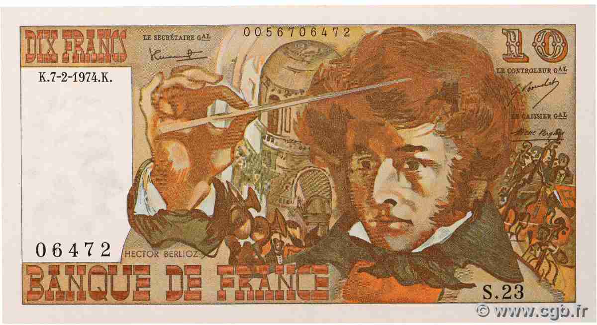 10 Francs BERLIOZ FRANKREICH 1974 F.63.03 fST