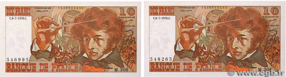 10 Francs BERLIOZ Lot FRANKREICH 1978 F.63.25 fST+
