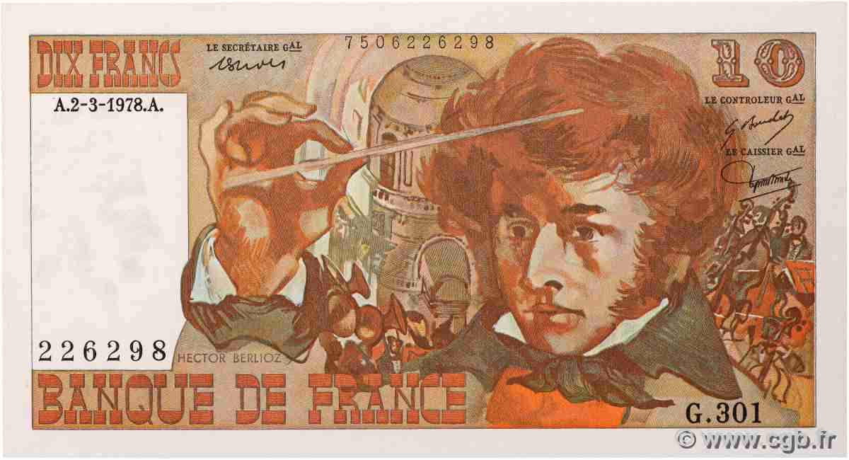 10 Francs BERLIOZ FRANKREICH 1978 F.63.23 fST+