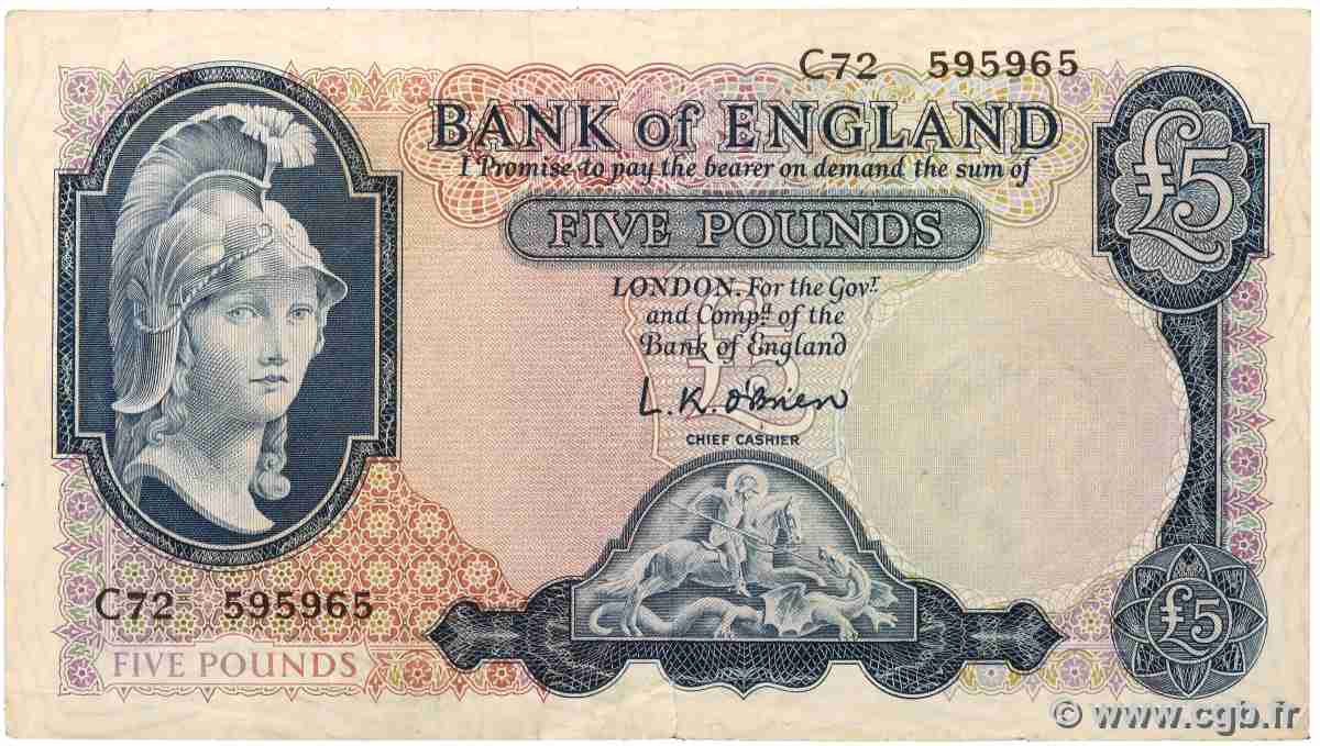 5 Pounds ENGLAND 1957 P.371a fSS