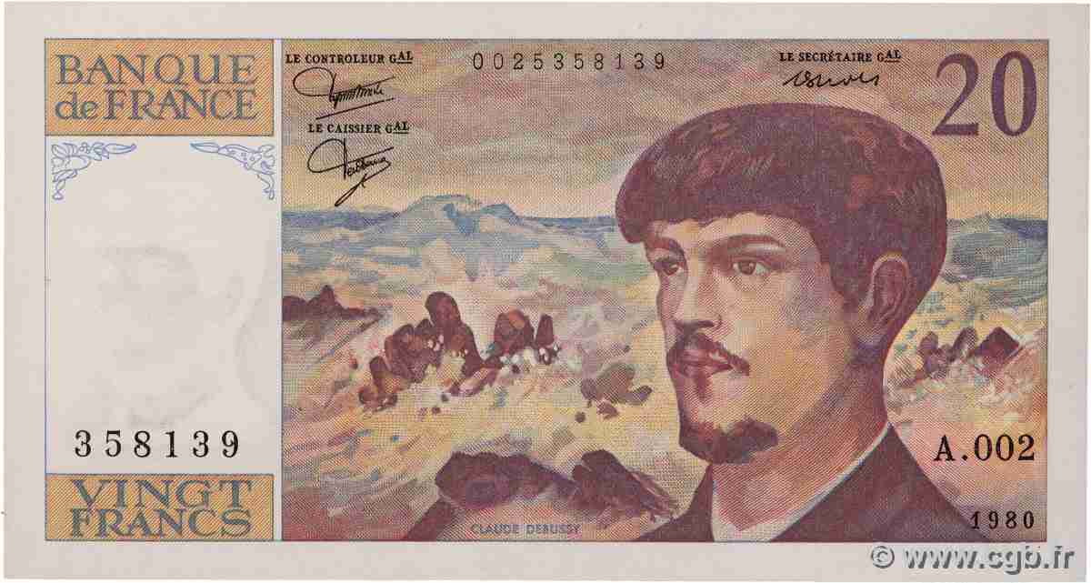 20 Francs DEBUSSY FRANKREICH 1980 F.66.01A2 fST+