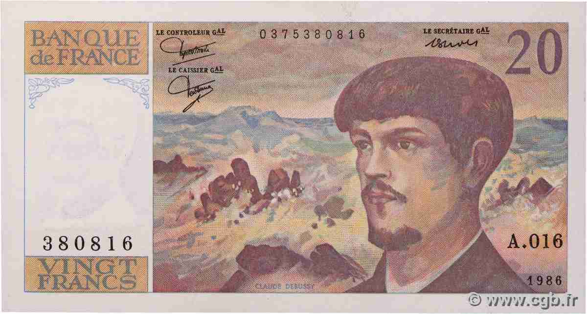20 Francs DEBUSSY FRANCE 1986 F.66.07A16 AU-
