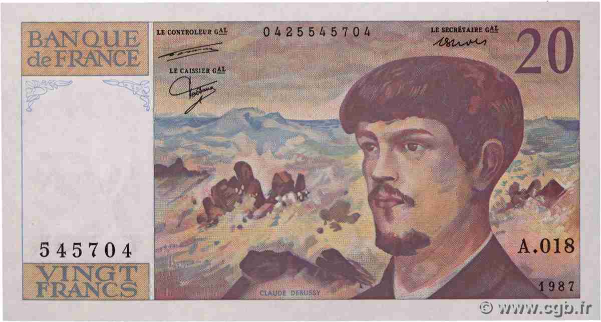 20 Francs DEBUSSY FRANCE 1987 F.66.08A18 UNC