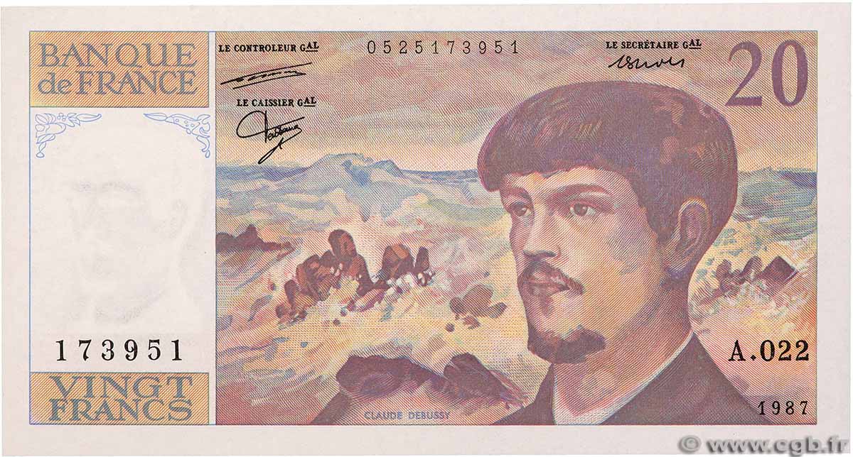 20 Francs DEBUSSY FRANKREICH 1987 F.66.08A22 ST