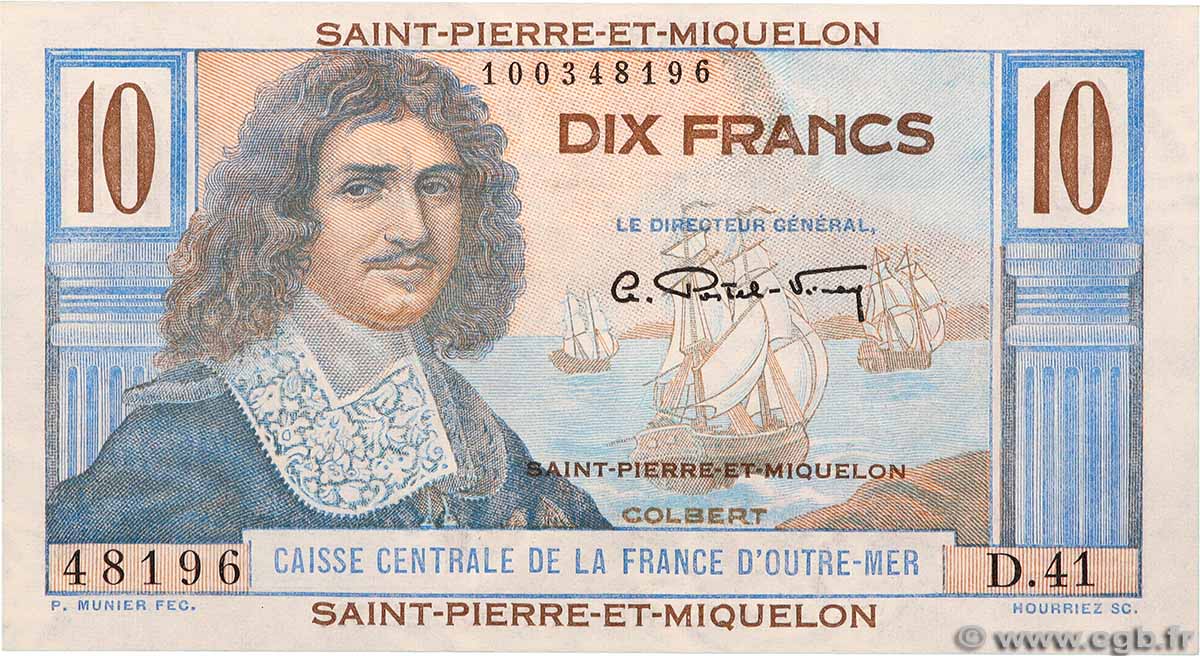 10 Francs Colbert SAINT PIERRE ET MIQUELON 1946 P.23 pr.NEUF