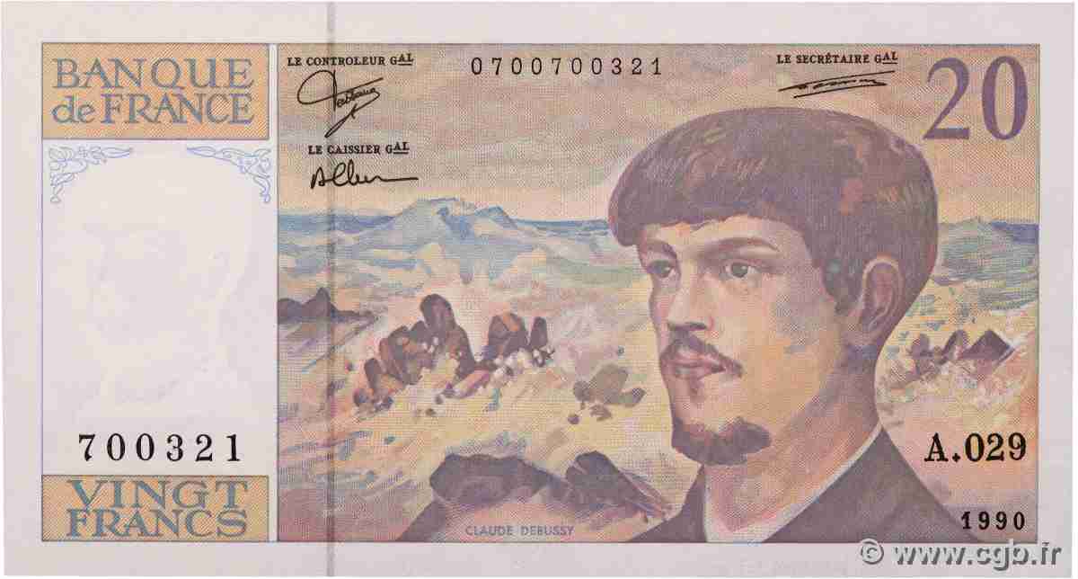 20 Francs DEBUSSY à fil de sécurité FRANCE 1990 F.66bis.01A29 UNC-