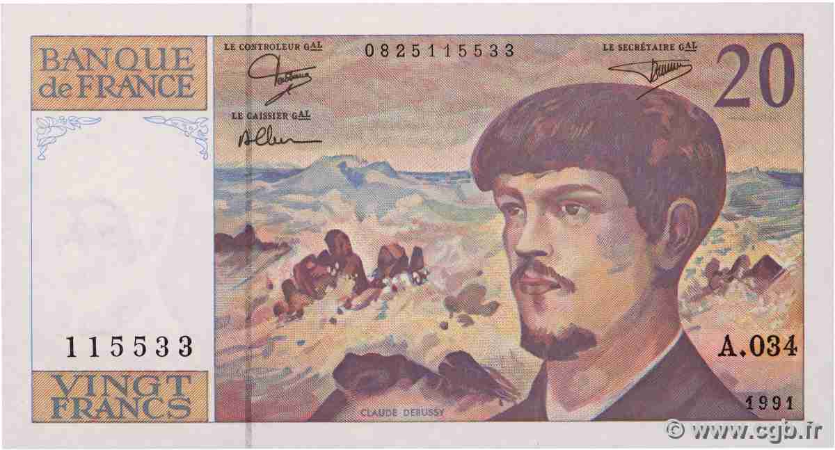 20 Francs DEBUSSY à fil de sécurité FRANCE 1991 F.66bis.02A34 UNC