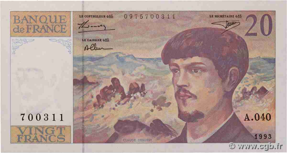 20 Francs DEBUSSY à fil de sécurité FRANCE 1993 F.66bis.04A40 UNC
