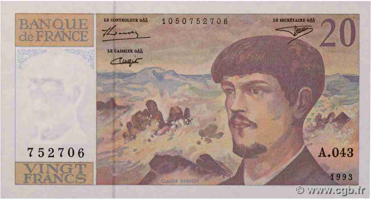 20 Francs DEBUSSY à fil de sécurité FRANCE 1993 F.66bis.05A43 UNC