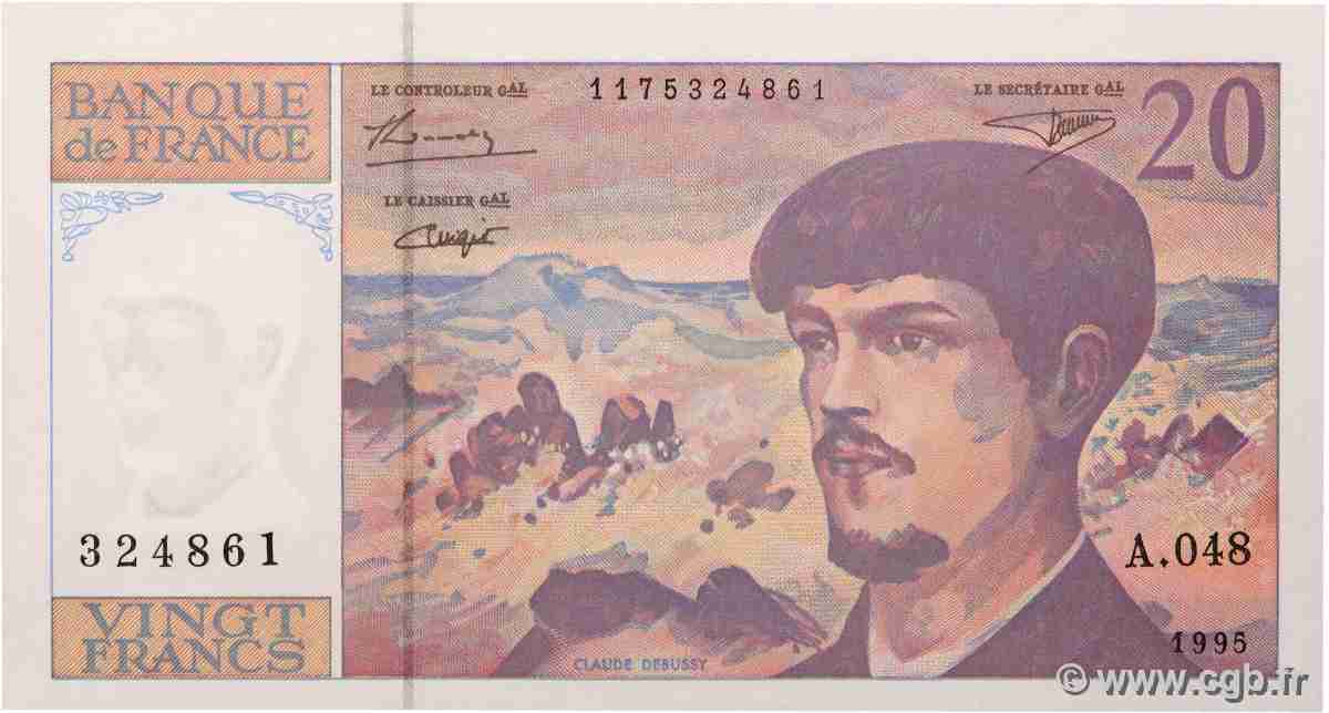 20 Francs DEBUSSY Modifié Fauté FRANKREICH 1995 F.66ter.01A48 fST+