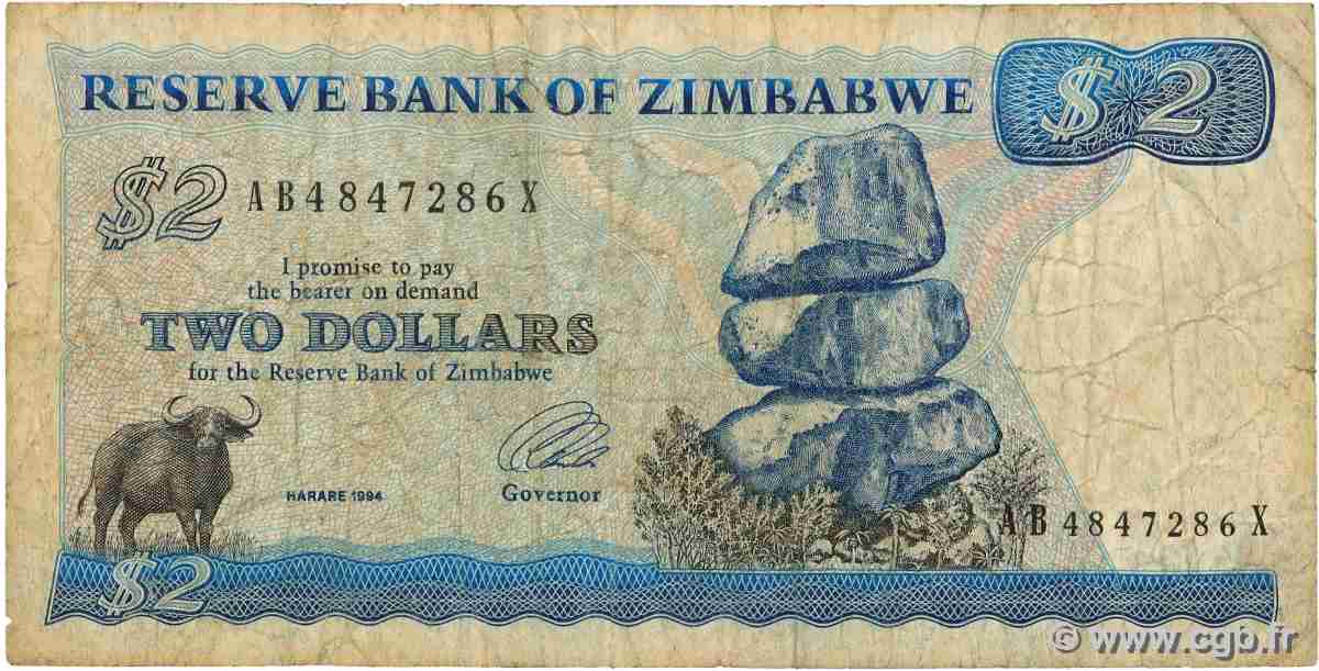 2 Dollars ZIMBABWE 1994 P.01d B
