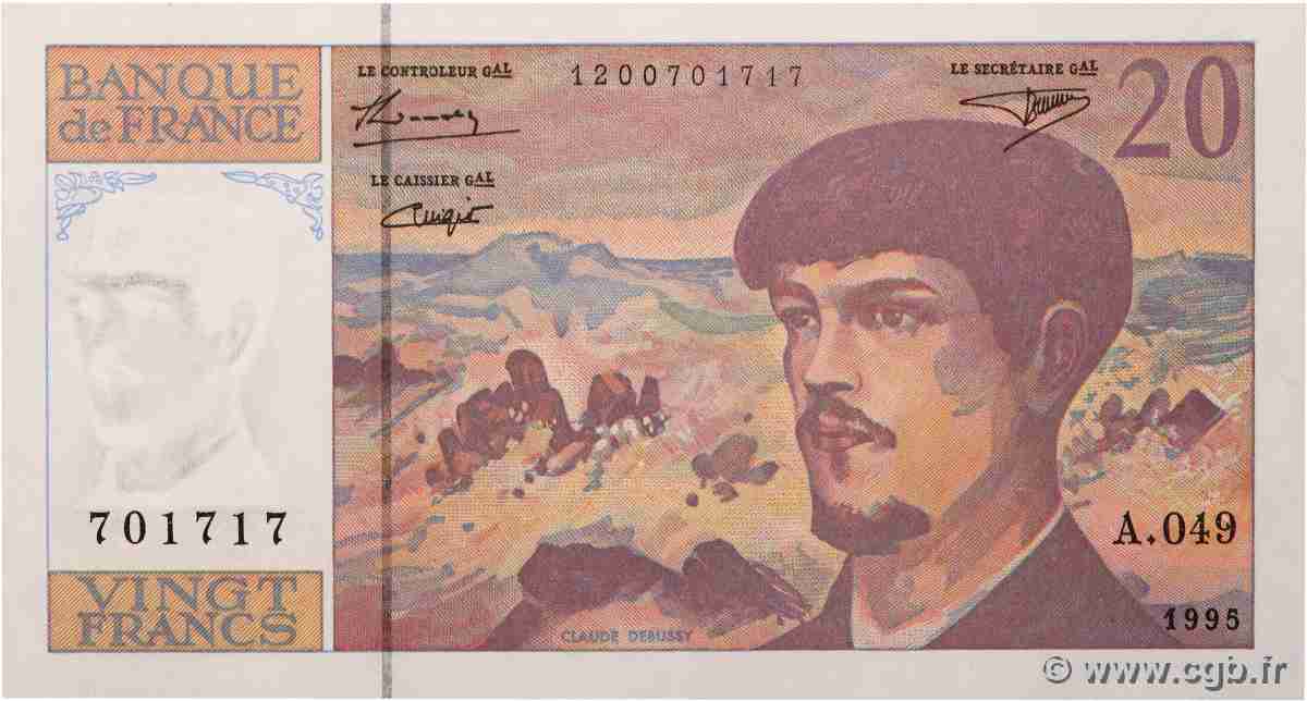 20 Francs DEBUSSY Modifié FRANKREICH 1995 F.66ter.01A49 ST