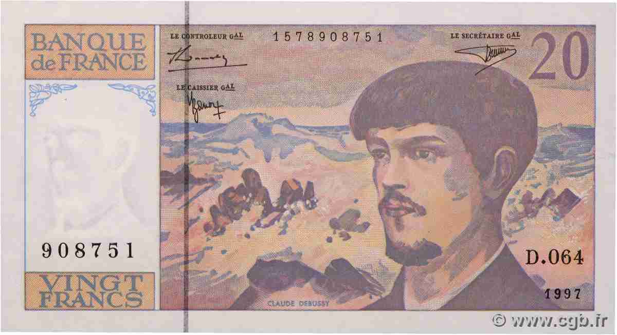 20 Francs DEBUSSY Modifié FRANCE 1997 F.66ter.02-64 AU