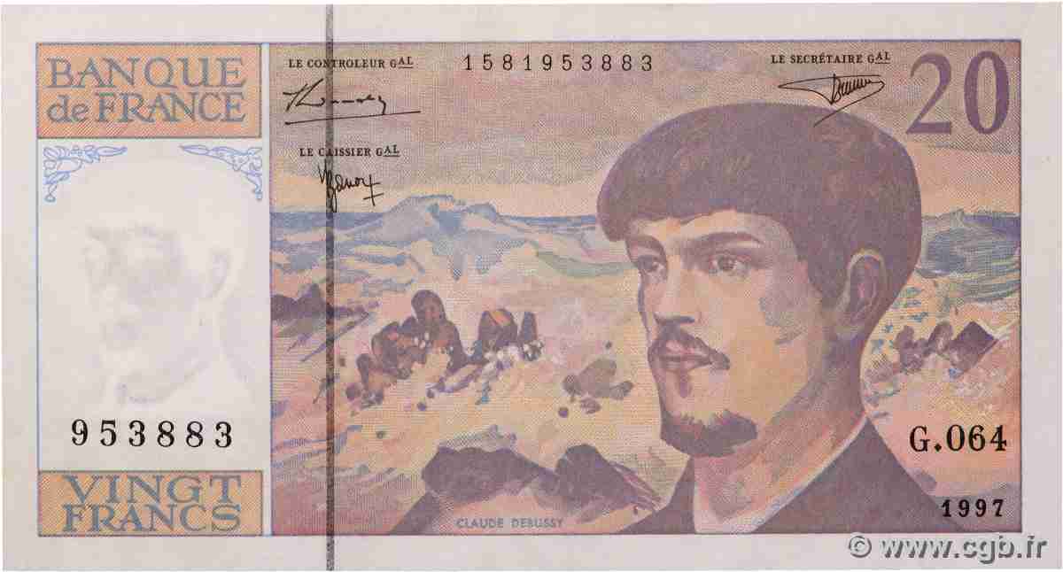 20 Francs DEBUSSY Modifié FRANCE 1997 F.66ter.02-64 AU+