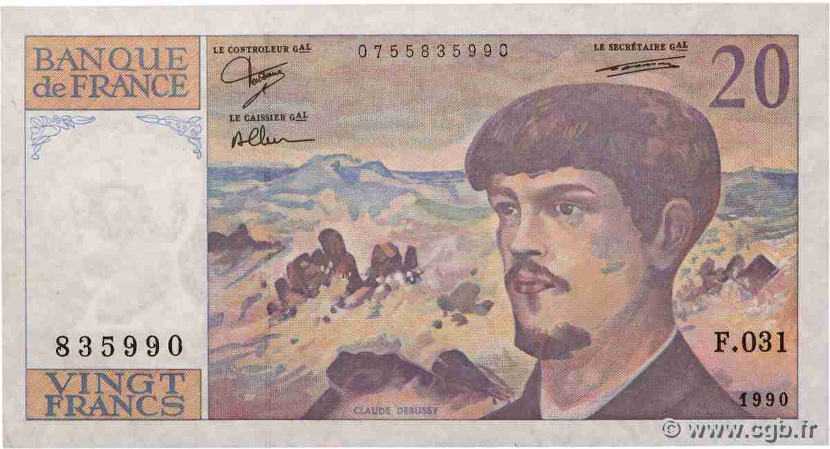 20 Francs DEBUSSY à fil de sécurité FRANCE 1990 F.66bis.01-31 VF