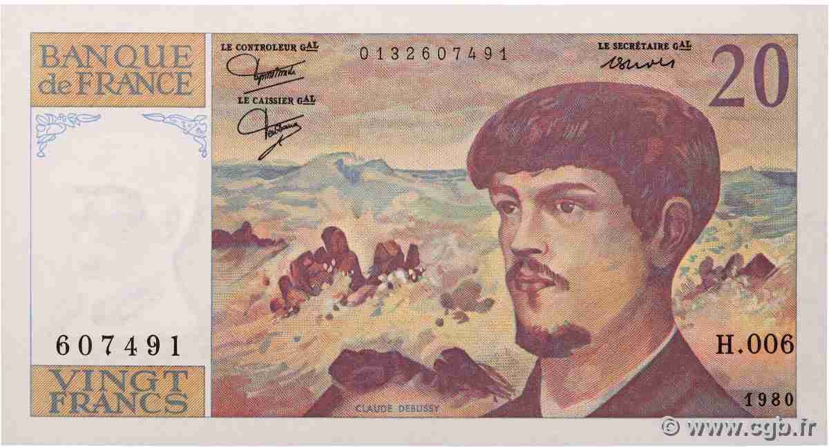 20 Francs DEBUSSY FRANCE 1980 F.66.01 SPL+