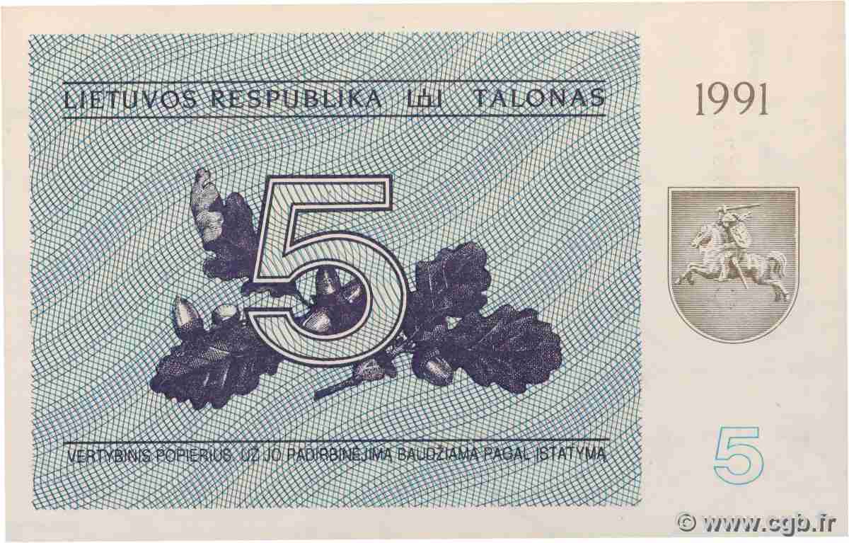 5 Talonas LITUANIE 1991 P.34b NEUF