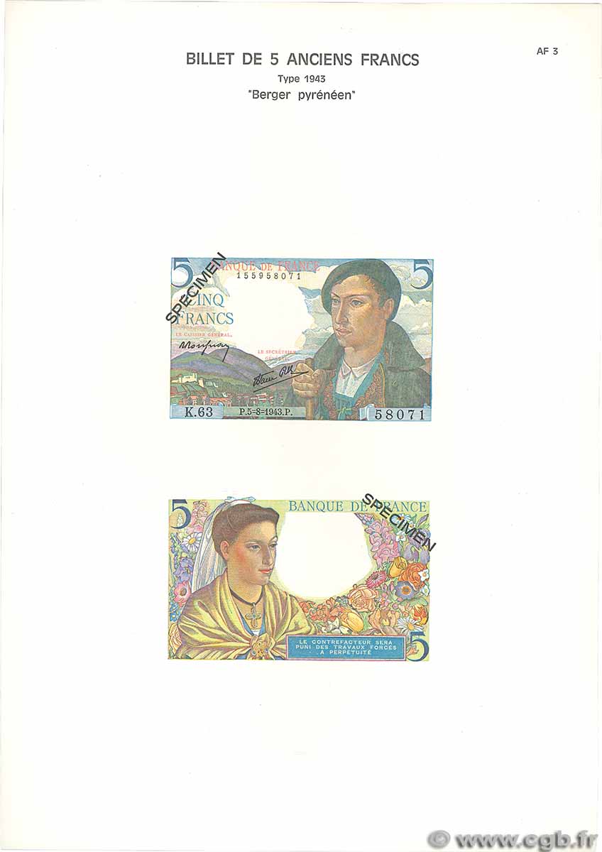 5 Francs BERGER Planche FRANCE 1975 F.05pl UNC-