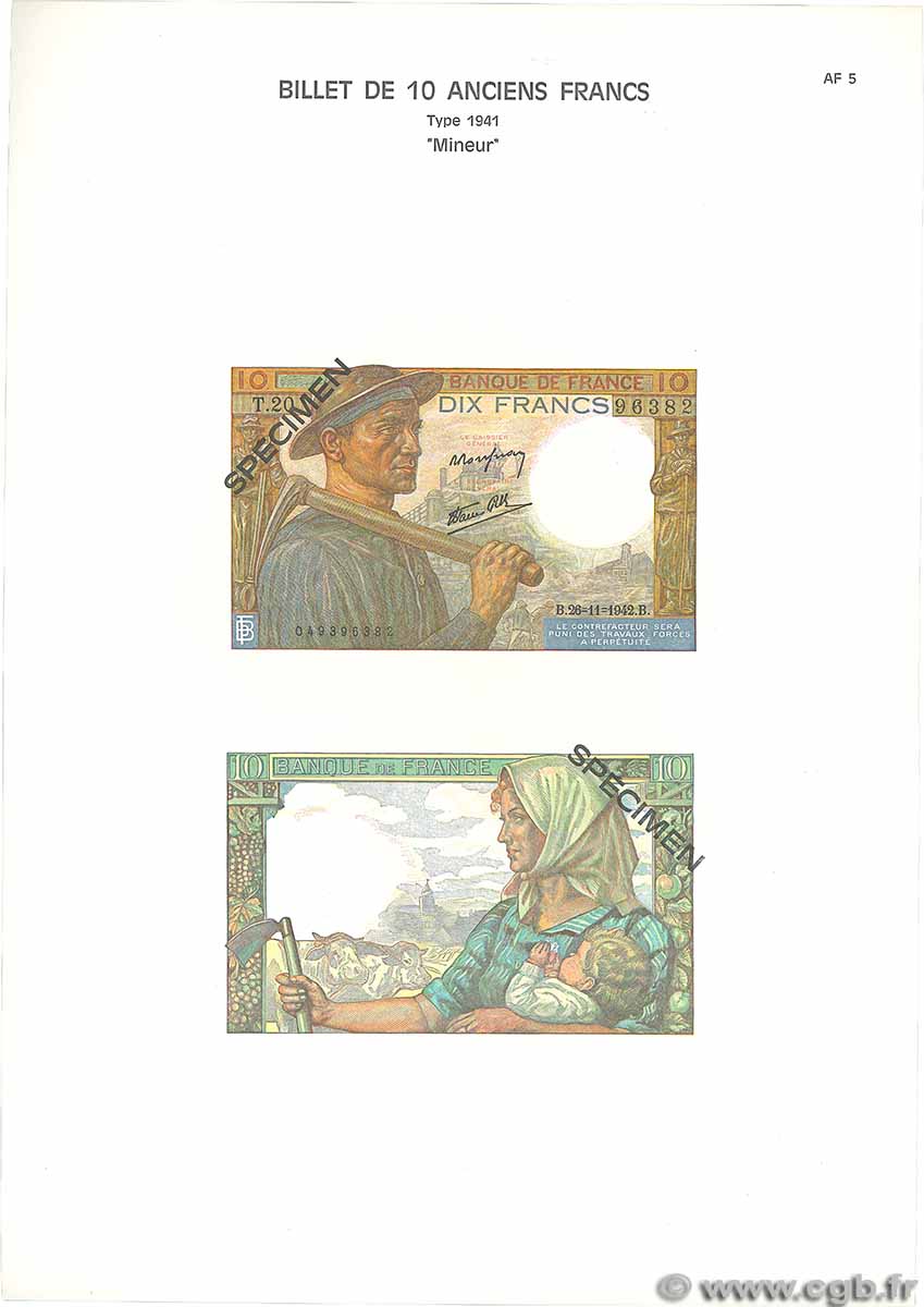 10 Francs MINEUR Planche FRANCE 1975 F.08pl UNC-