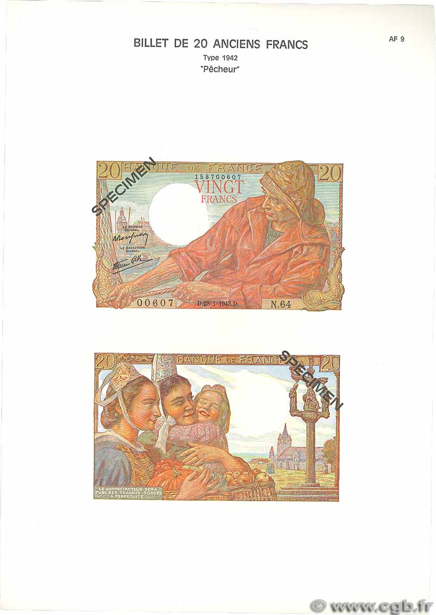 20 Francs PÊCHEUR Planche FRANCE 1975 F.13pl UNC-