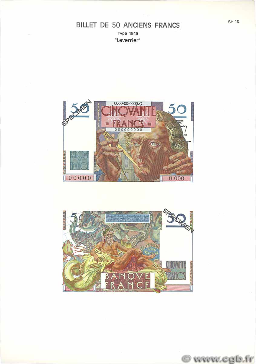 50 Francs LE VERRIER Planche FRANCE 1975 F.20pl UNC-