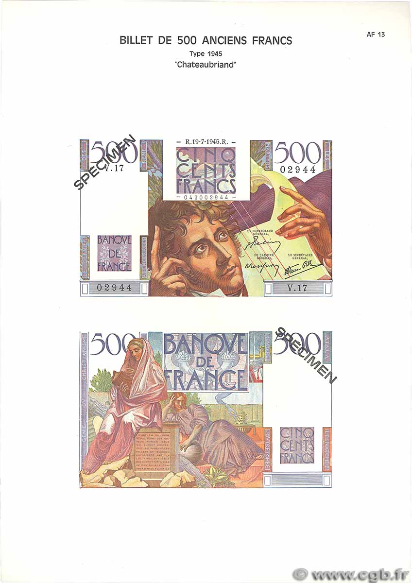 500 Francs CHATEAUBRIAND Planche FRANCE 1975 F.34pl UNC-