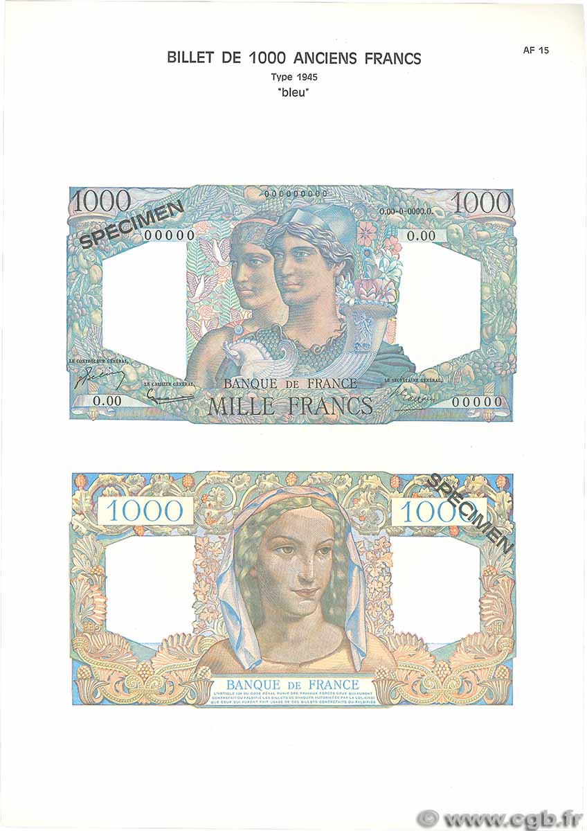 1000 Francs MINERVE ET HERCULE Planche FRANCE 1975 F.41pl AU