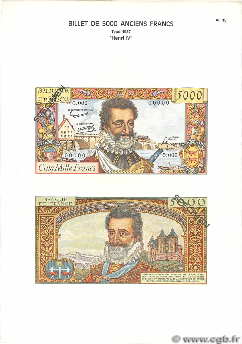 5000 Francs HENRI IV Planche FRANCE 1975 F.49pl UNC-