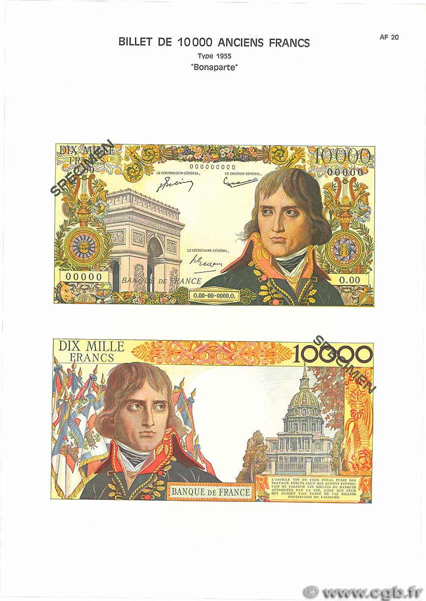 10000 Francs BONAPARTE Planche FRANCE 1975 F.51pl UNC-