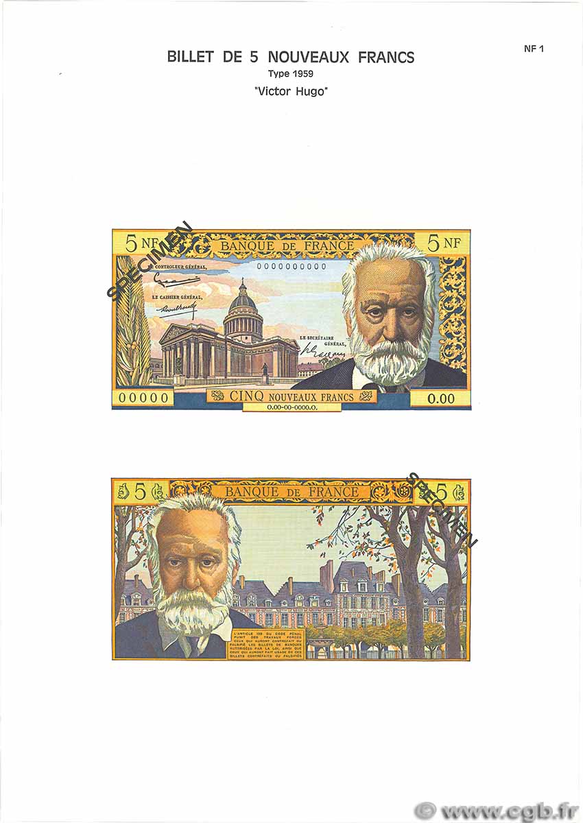 5 Nouveaux Francs VICTOR HUGO Planche FRANCE 1975 F.56pl UNC-